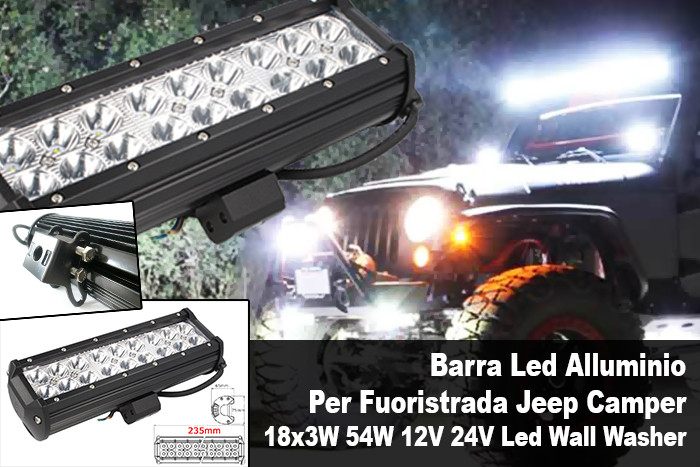 CARALL Barra Led Alluminio Per Fuoristrada Jeep Camper 18x3W 54W 12V 2 -  A2Z WORLD SRL - A2Z WORLD SRL