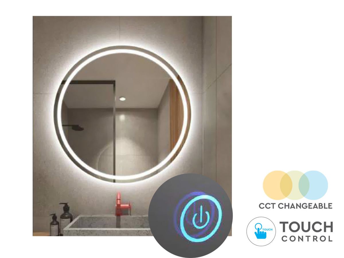 colore nero PUCHIKA Specchio da bagno rotondo a LED con cornice in alluminio di alta qualità risparmio energetico Ø 60 cm con interruttore touch anti-appannamento 