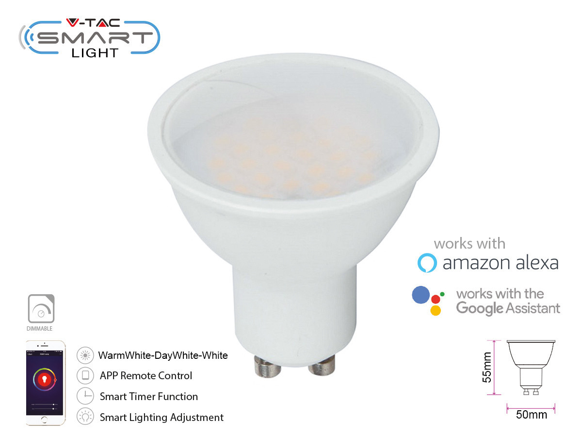 V-TAC V-TAC Smart Lampada Faretto Led GU10 4,5W WiFi CCT